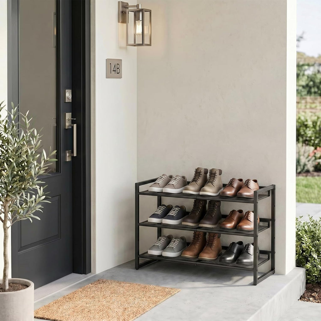 Garden 4 you Shoe Rack - Expandable Shoe Organizer for Closet, Metal Shoe Shelf Organizer, Stackable Adjustable Shoe Storage Shelf for Entryway, Garage, Door Entrance (3-Tier)