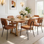 OLIXIS Dining Chairs Set of 6, Modern Upholstered Mid Century Kitchen Chairs with Faux Leather Cushion Seat, Backrest & Metal Legs for Living Room, Bedroom, Home Office, Brown