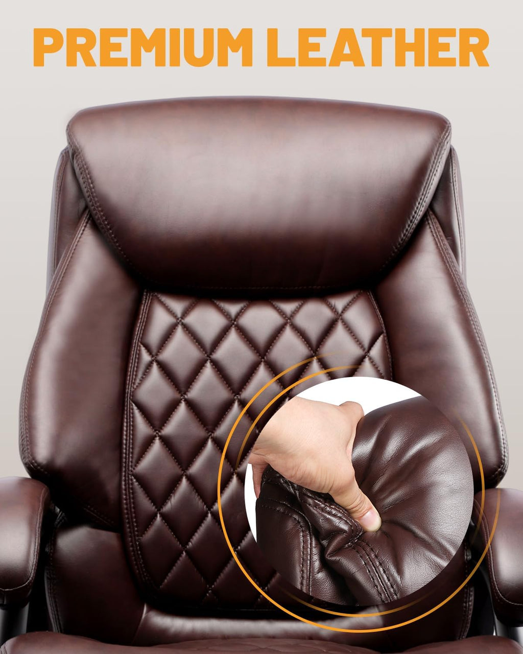 Big and Tall Executive Office Chair with Adjustable Lumbar Support, Extra Wide Seat, Heavy Duty Computer Desk Chair for Long Working Hours, Gaming & Home Office, Quiet Rolling Wheels