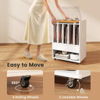LOKO Record Player Stand On Wheels, Rolling Turntable Stand with 5 Compartments, Drawer & Open Shelf, Vinyl Display Shelf Storage Cabinet for Living Room, Bedroom, Study (White, 21" x 14")