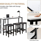 uhomepro 4-Piece Kitchen Bar Table Set with Storage Shelves - 57.1” Sofa Table with Stools, Simple Style, Easy Assembly, Perfect for Small Spaces, Restaurants, and Studio Apartments (White+Black)