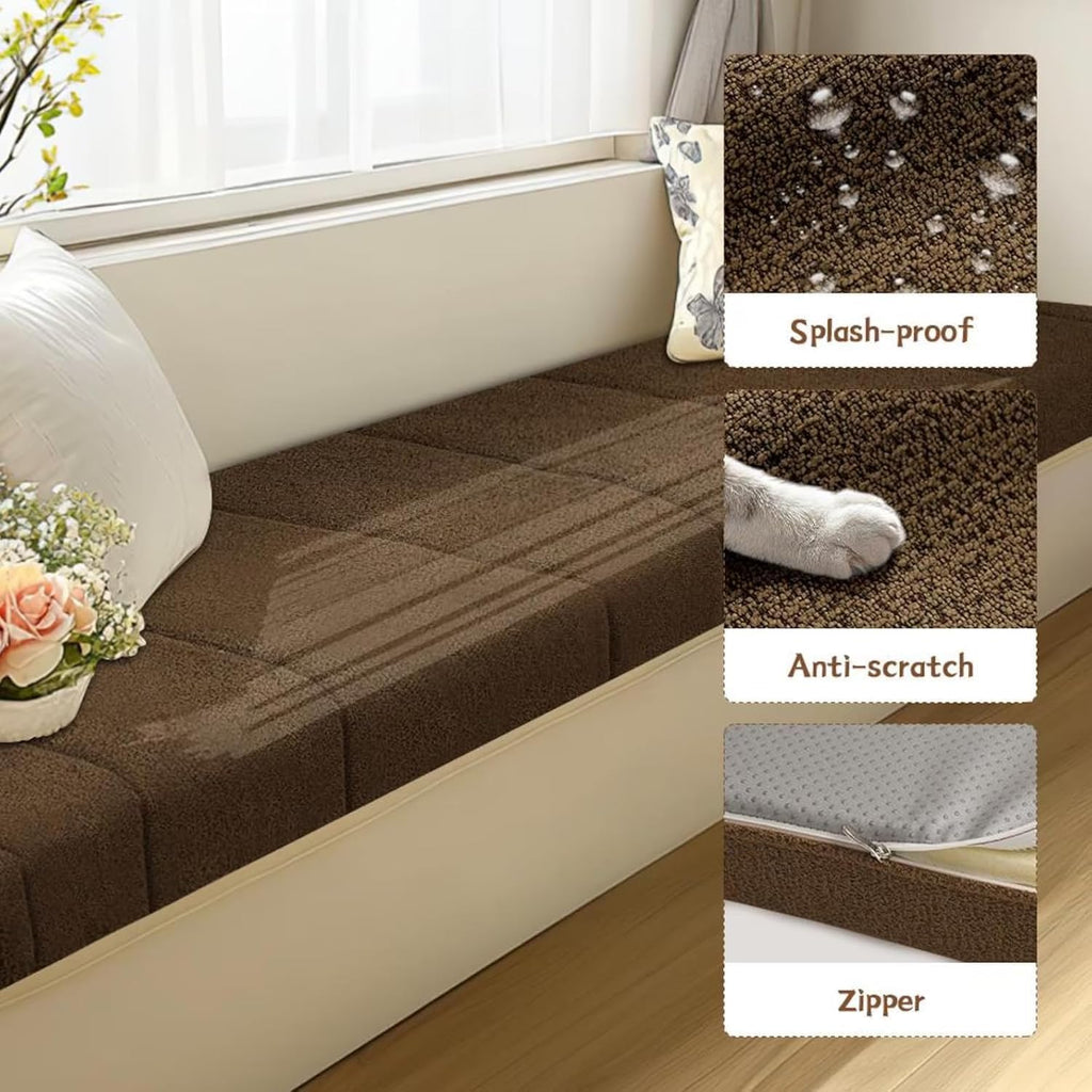 Custom Window Seat Cushions Indoor Waterproof Anti-Cat Scratch Circle Fleece Bay Window Cushion Comfortable Thickened Foam Customized Bench Seating Cushion for Indoor Furniture with Non-Slip Bottom