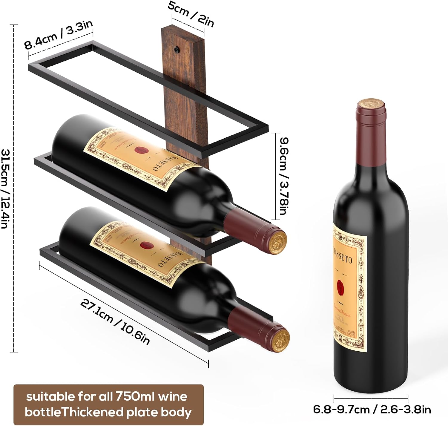 B4Life Wine Rack Wall Mounted for 6 Wine Bottles, Wood Wine Racks for Wall, Wine Holder Wine Bottle Racks for Kitchen, Dining Room, Bar