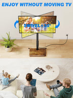 Rfiver Swivel Floor TV Stand with Power Outlet for 32-60 inch TVs, Height Adjustable Tall TV Stand with Wood Base, Hold Up to 88lbs, Saving Space Design for Bedroom, Living Room and Corner (Brown)