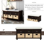 Rustic Storage Bench Narrow Entryway Bench with 3 Drawers and 3 Rattan Baskets Shoe Bench for Hallway Living Room Entryway Espresso Easy Assembly 42.1''× 15.40''× 21''