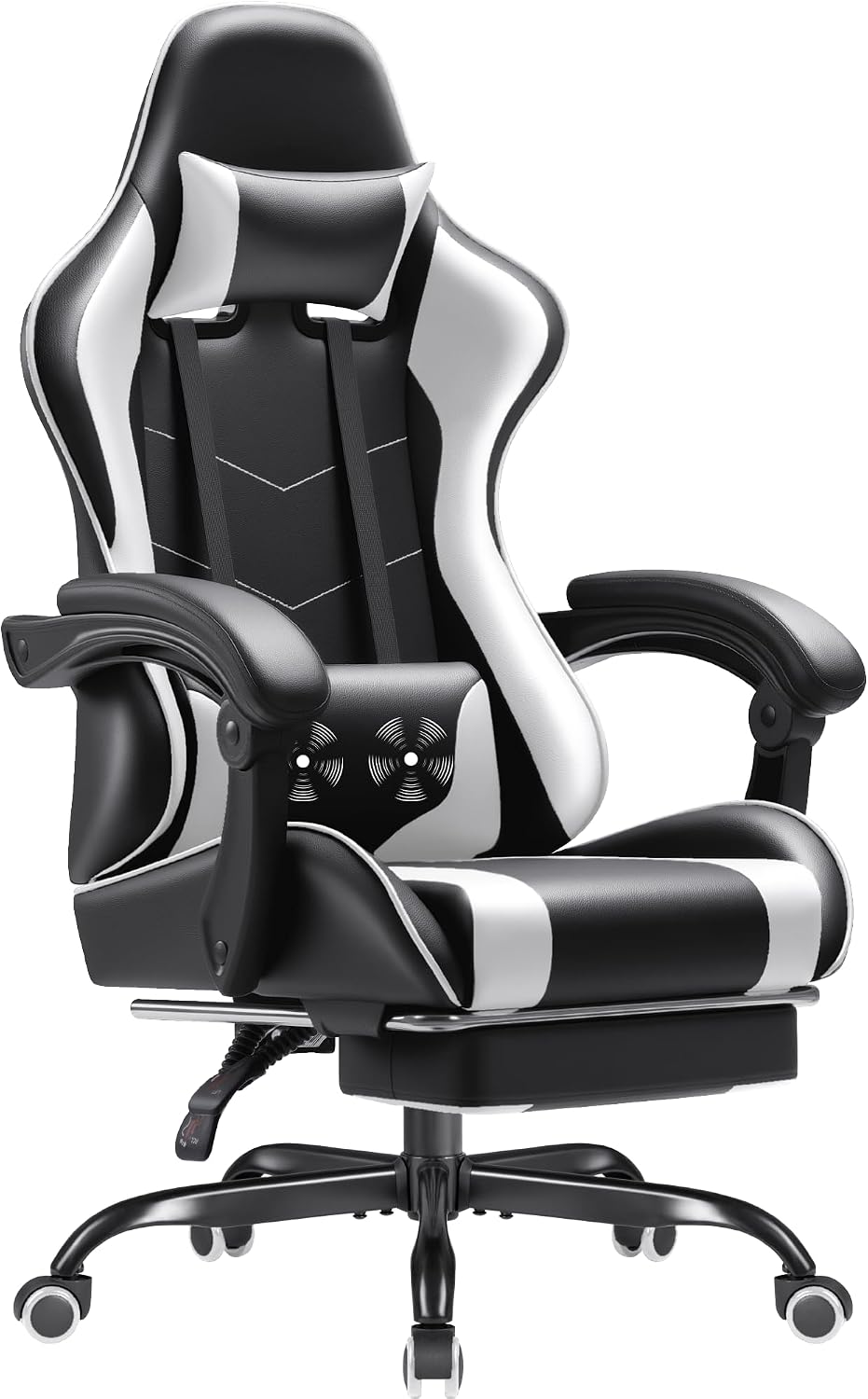 GUNJI Gaming Chair, Computer Chair with Footrest and Lumbar Support, Gaming Chair with Adjustable Reclining Angle, 360° Swivel Seat and Headrest,Thickened for Office and Video Games, White