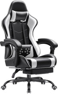 GUNJI Gaming Chair, Computer Chair with Footrest and Lumbar Support, Gaming Chair with Adjustable Reclining Angle, 360° Swivel Seat and Headrest,Thickened for Office and Video Games, White