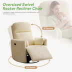 Oversized Power Recliner with Massage and Heat, Swivel Rocker Recliner with Adjustable Headrest, Glider Recliner Nursery Chair with 2 Pillows, rocking nursery recliner for Living Room,Corduroy Beige
