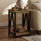 ChooChoo Farmhouse End Table, Rustic Vintage End Side Table with Storage Shelf for Small Spaces, Nightstand Sofa Table for Living Room, Bedroom,Rustic Oak & Black 2 Pack