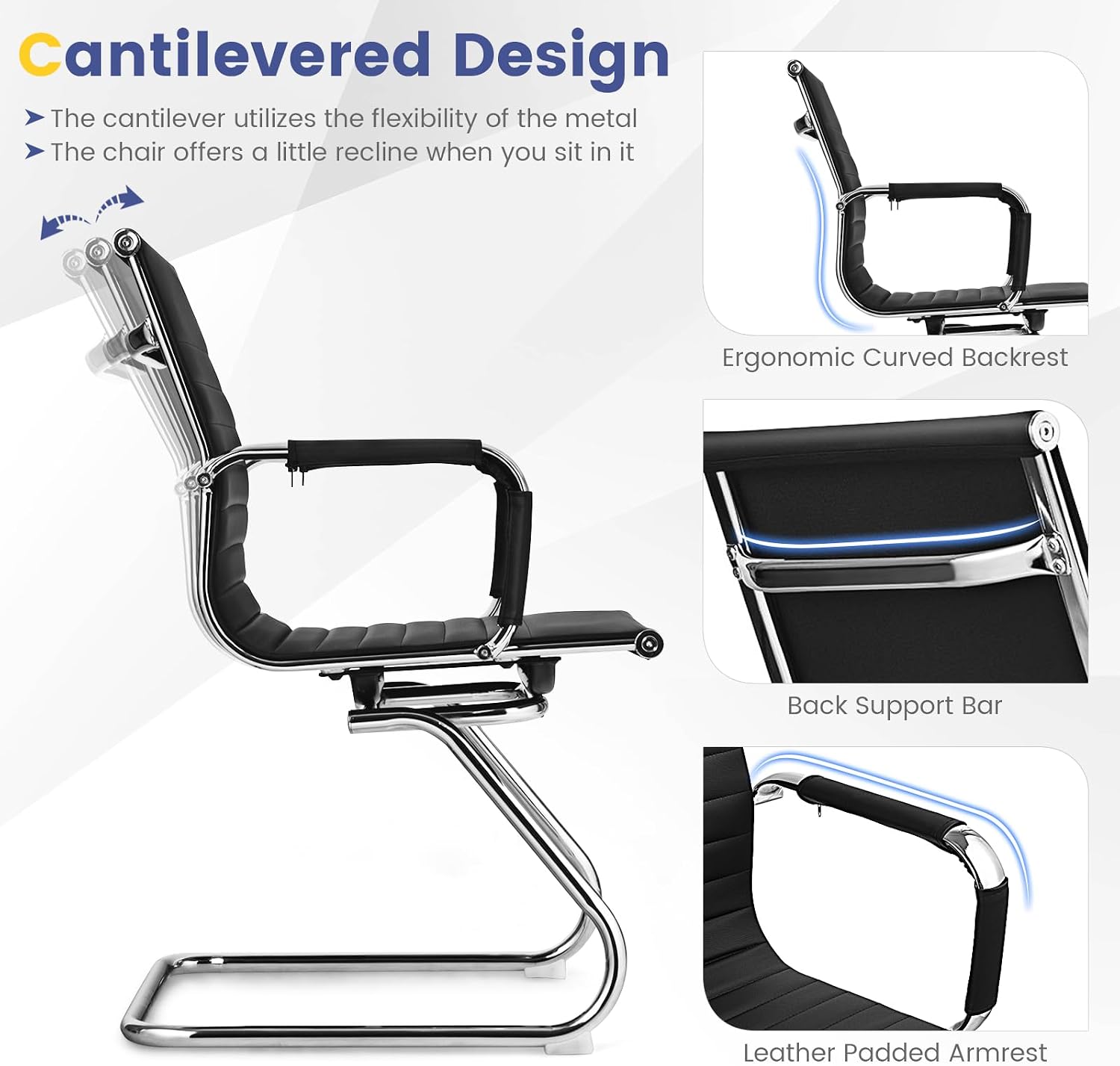 Tangkula Office Guest Chair Set of 2, Heavy Duty Reception Chairs Conference Room Chairs with Protective Arm Sleeves & Sled Base, Modern PU Leather Classic Mid Back Guest Chairs no Wheels