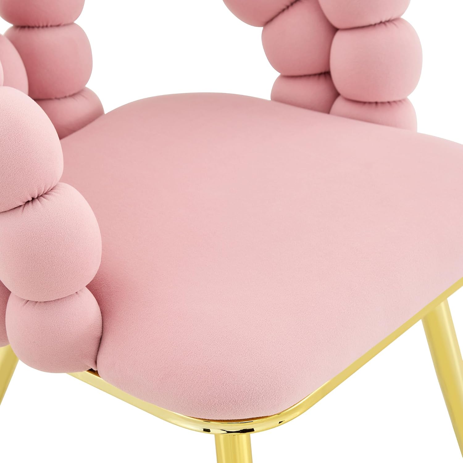 Montary Modern Pink Velvet Dining Chairs with Bubble Back, Set of 2 Accent Chair with Gold Metal Legs, Upholstered Vanity Chair for Dining Room, Living Room, Bedroom