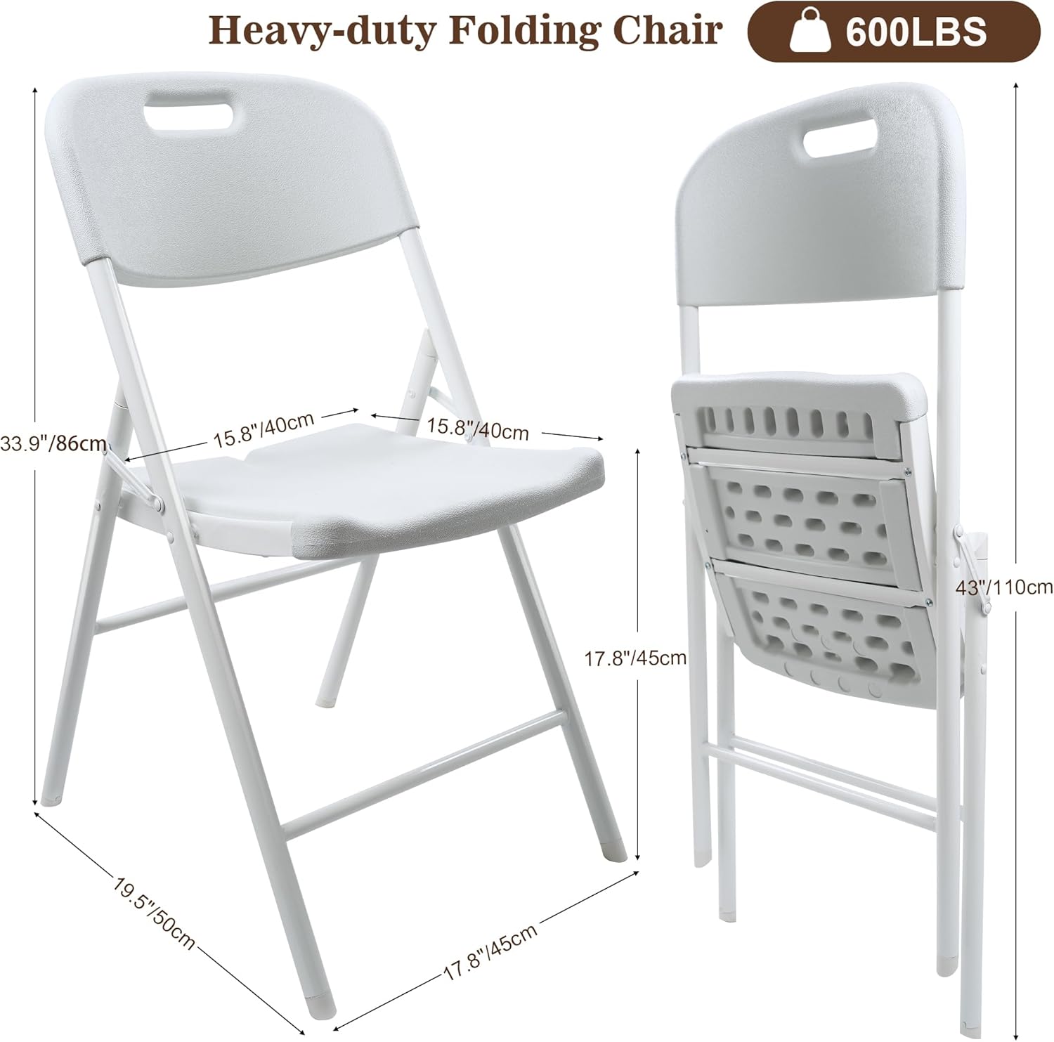 10 Pack Folding Chair, 600 lb Weight Capacity,Indoor/Outdoor Heavy Duty Foldable Chairs for Restaurants, Kitchens, Picnics, Races, Parties & Weddings. (10, White)