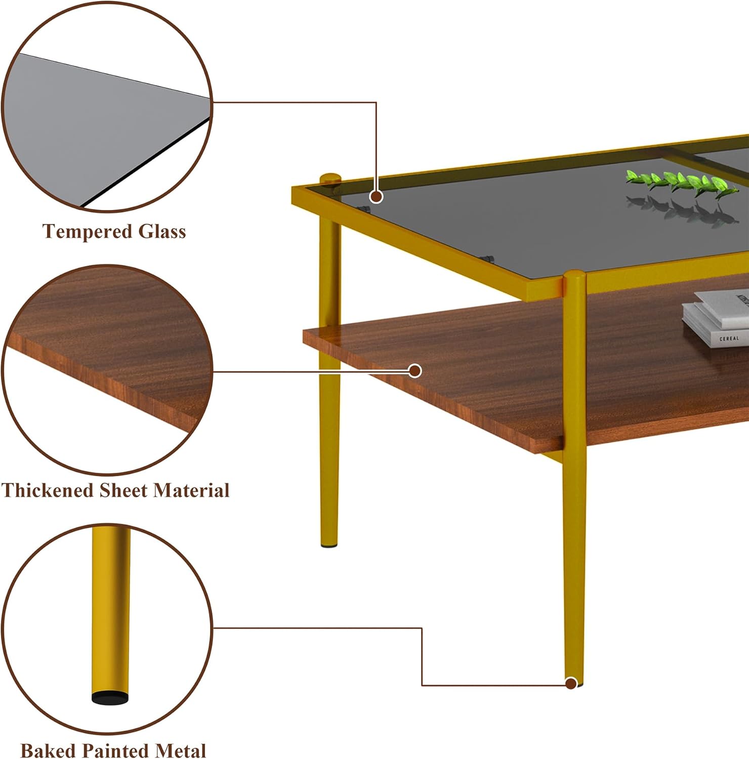 IANIYA Glass Coffee Table Modern Center Table,Small Coffee Table Sofa Side Tea Table for Living Room,Tempered Glass-top with Metal Frame