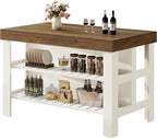 Tribesigns Kitchen Island with Storage Shelves, Farmhouse Wooden Stationary Island Table for Kitchen Dining Room