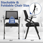 CLATINA Ergonomic Stackable & Foldable Conference Room Chairs, Mesh Office Chair with Arms and Wheels for Office Waiting Room Meeting Lobby Church School Receptions and Training Black (10 pk)