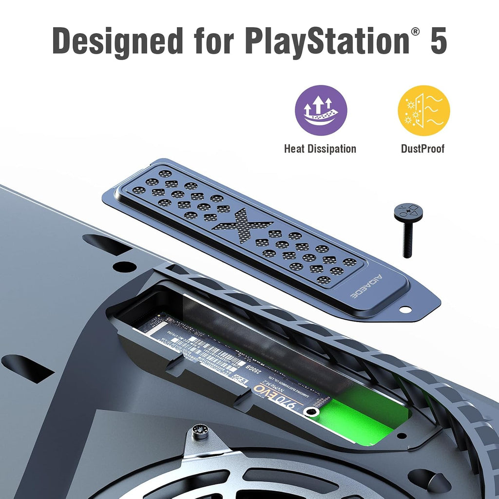Metal Cooling Dust Cover for PS5 M.2 SSD Expansion Slot Radiator with New Vent (Gray)