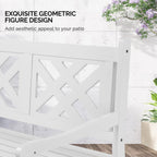 VINGLI 50" Outdoor Wood Bench, Weatehr Resistant Wooden Garden Patio Bench with Comfortable Backrest & Curved Armrest, 800lb Capacity Loveseat for Front Porch Park Yard Deck (White, Geometric)