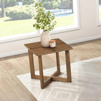 Penau Square End Table, Contemporary Wooden Side Table with Mixed Maple and Walnut Veneer Top, Cross-Patterned Tabletop, Sturdy Engineered Wood Frame, 24 x 24 x 24 Inchs, Brown Finish