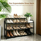 3-Tier Expandable Shoe Rack, 17"-41" Adjustable Shoe Shelf Storage Organizer, Heavy Duty Metal Free Standing Shoe Rack for Entryway Closet Doorway, Suitable for Families & Renters