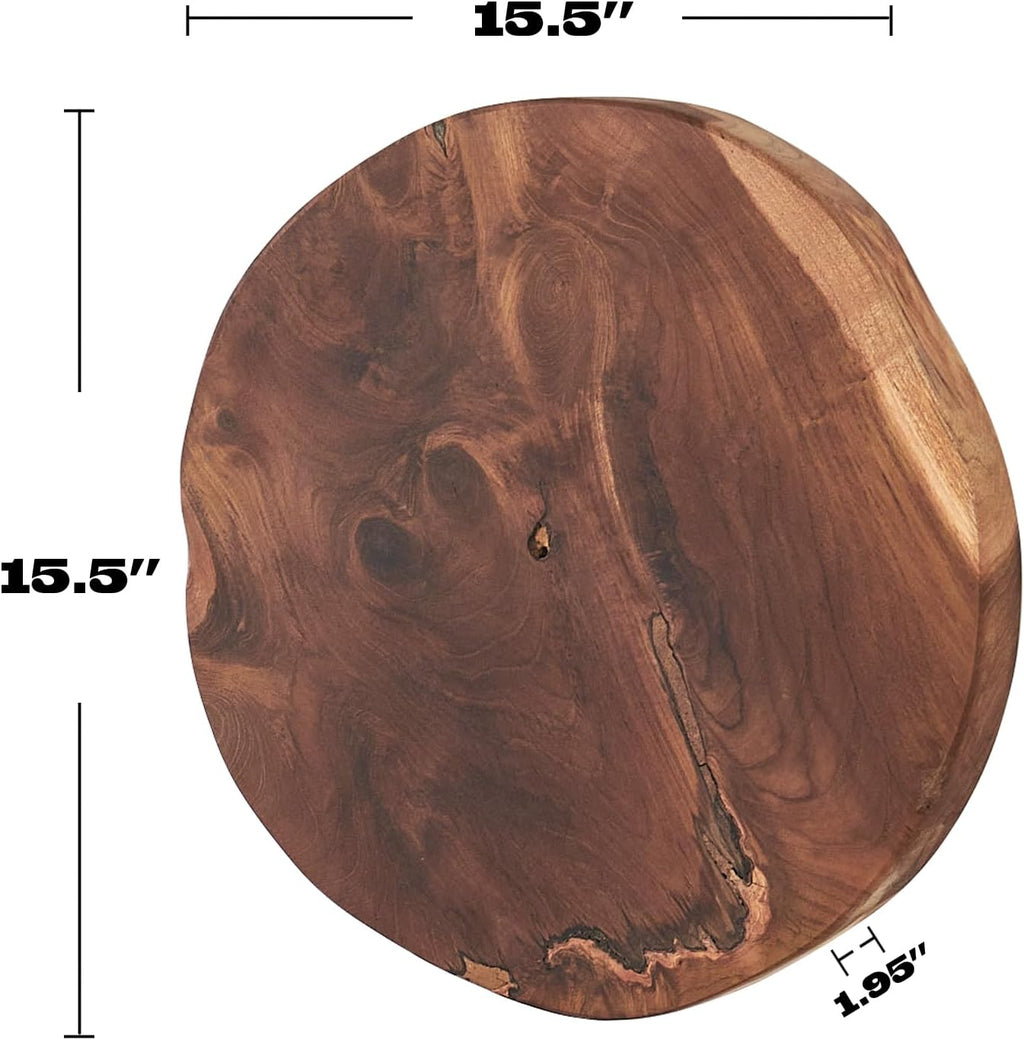 Greenage Natural Solid Wood Slab Round Board 15.5" x 15.5" x 1.95" Rustic Table Top Live Edge Brown Teak Slabs for Coffee Side Table Home Wall Decor Art