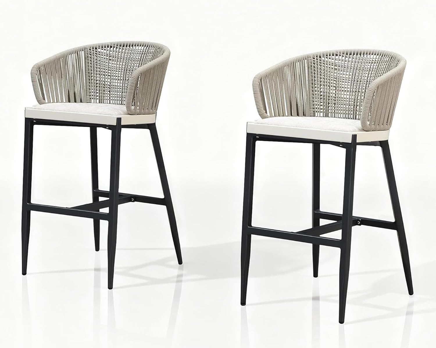 PURPLE LEAF Outdoor Bar Stools Set of 2 Modern Wicker Barstools with Wraparound Backrest Boho Aluminum Woven Chairs for Kitchen Island Indoor Outdoor Garden, Gray