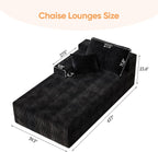 67" Sofa Bed, Boneless Chaise Lounge Chair, Plush Corduroy Upholstered Sofa Couch Bed with Pillows, Lazy Chair for Living Room Bedroom Guest Room (Black, Left Facing Chaise)
