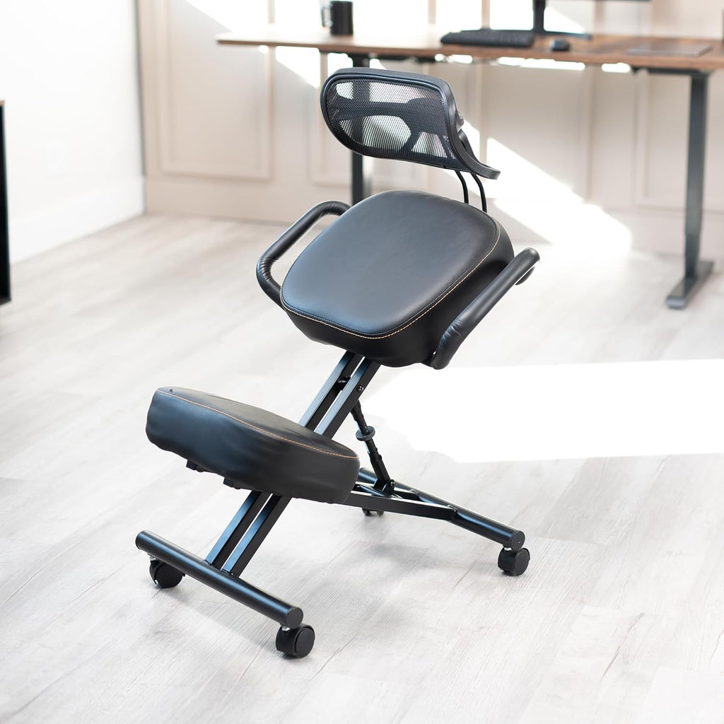 DRAGONN by VIVO Ergonomic Kneeling Chair with Back Support, Adjustable Stool for Home and Office with Angled Seat for Better Posture - Thick Comfortable Cushions, Black, DN-CH-K02B