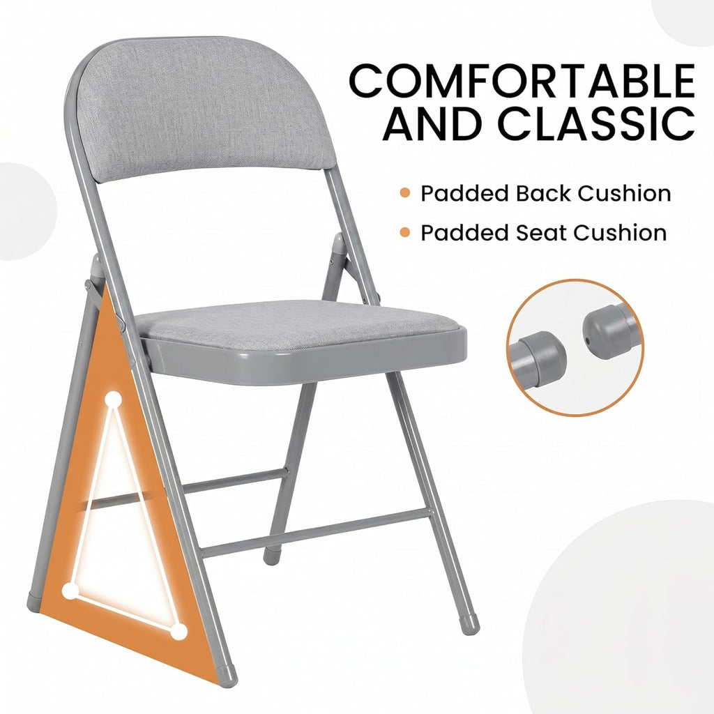 Folding Chairs 10 Pack, Fabric Padded Seat & Back with Heavy Duty Metal Frame, Portable Indoor Outdoor Folding Chair for Dining, Office, Wedding, Party & Events, 350 LBS Capacity,Gray