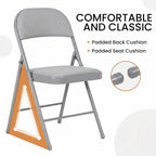 Folding Chairs 10 Pack, Fabric Padded Seat & Back with Heavy Duty Metal Frame, Portable Indoor Outdoor Folding Chair for Dining, Office, Wedding, Party & Events, 350 LBS Capacity,Gray