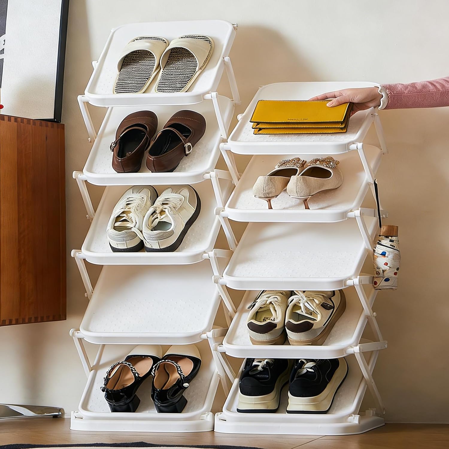 Portable Shoe Shelf Multifunctional Foldable Shoe Rack Space Saving Multi Layer Storage for Entryway Easy Assembly