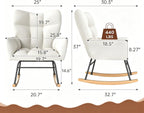 Nursery Rocking Chair with High Backrest, Indoor Upholstered Glider Rocker, Modern Comfy Accent Armchair for Bedroom, Living Room, Bedroom, Reading, Office, White