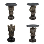 Decorative Leopard Round Side Table - Creative Bronze Animal Head End Table with Black Faux Marble Top - Luxury Safari Theme Accent Furniture Statement Piece for Living Room, Bedroom & Office