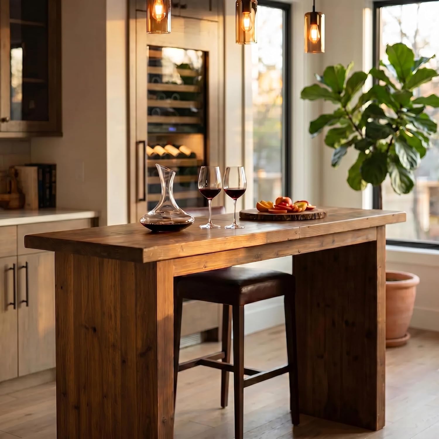 Tribesigns 63" Solid Wood Bar Table, Long Counter Height Pub Table, Rectangular High Top Tables for Dining, Kitchen, Living Room, Entryway, Small Space, Easy to Assemble, Rustic Brown