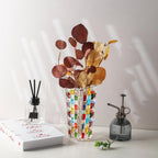 VanEnjoy 7.7 inch Colored Glass Vase Hand Blown Glass Vase for Flower Unique Mosaic Vase Flower Vase for Home Office Decor Glass Mexican Vase for Floral Arrangement Centerpieces