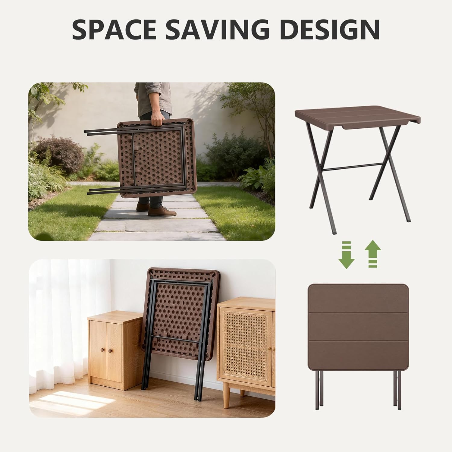 Folding Table, Portable Square Foldable Table No Assembly, Heavy Duty Steel Frame Indoor Outdoor Camping Patio Table with 400 LBS Capacity, Picnic Card Table for Backyard, RV, Small Spaces