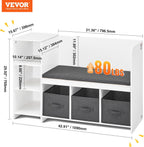 VEVOR Kids Reading Nook Bench, Toddler Bookshelf and Bookcase with Detachable Seat Cushion, 6-Cubby Storage Organizer Bench with 3 Drawers, Ideal for Playroom, Bedroom, Living Room or Entryway, White