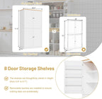 LUMISOL Kitchen Pantry Sideboard, 71.3” High Freestanding Large Cupboard Storage Cabinet with 2 Drawers, 2 Adjustable Shelves, 8 Door Shelves for Kitchen, Dining Room, White