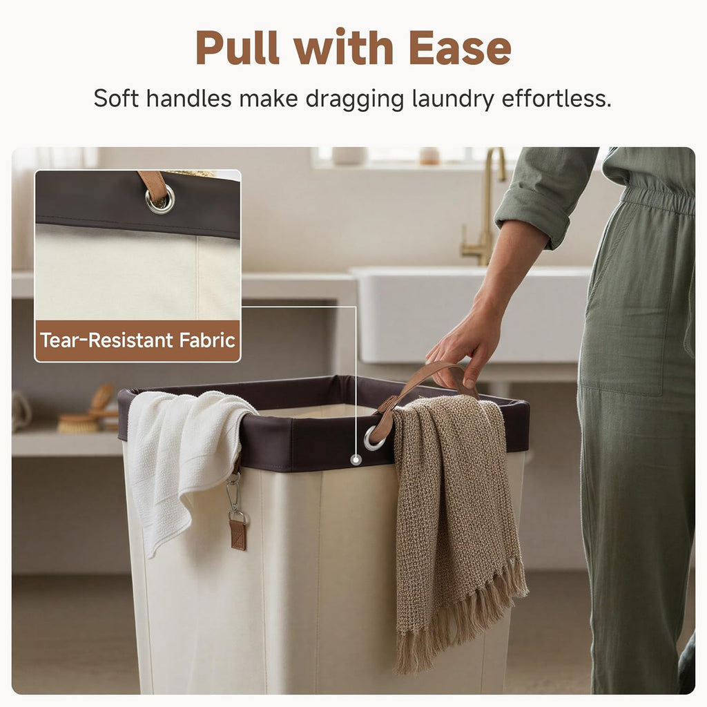 StorageWorks 160L Laundry Basket with Wheels, Large Rolling Hampers for Clothing Organizer, Dirty Clothes Basket for Hotel, Home, Closet, Dorm, Beige