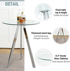 2 Pack Round Pub Table, 37.4" High Top Bar Table, 31.5" Small Cocktail Tables with Silver Metal Base & Glass Top, for Small Spaces, Bistro Pub, Cafe(Silver)