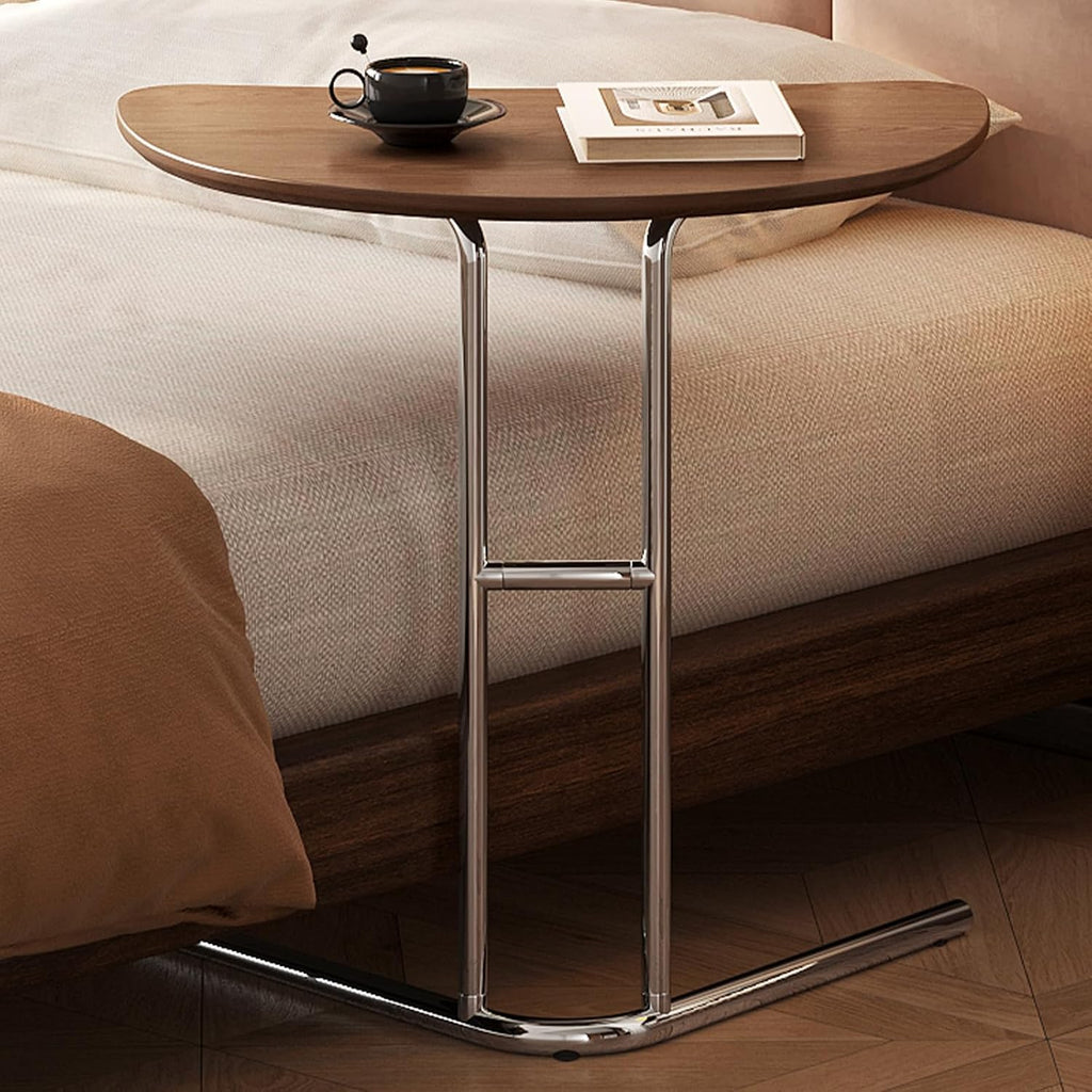 C Shape End Table, Metal Frame TV Tray Desk, Half Round Overbed Laptop Computer Side Table for Sofa, Bed and Other Small Spaces