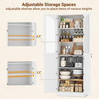 Cyclysio 80" Kitchen Pantry, Tall Arch Storage Cabinet with Tempered Glass & Soft Close Doors, Freestanding Wood Floor Cupboard Bookcase with Seamless Fit Wall for Dining Living Room, Bathroom (White)