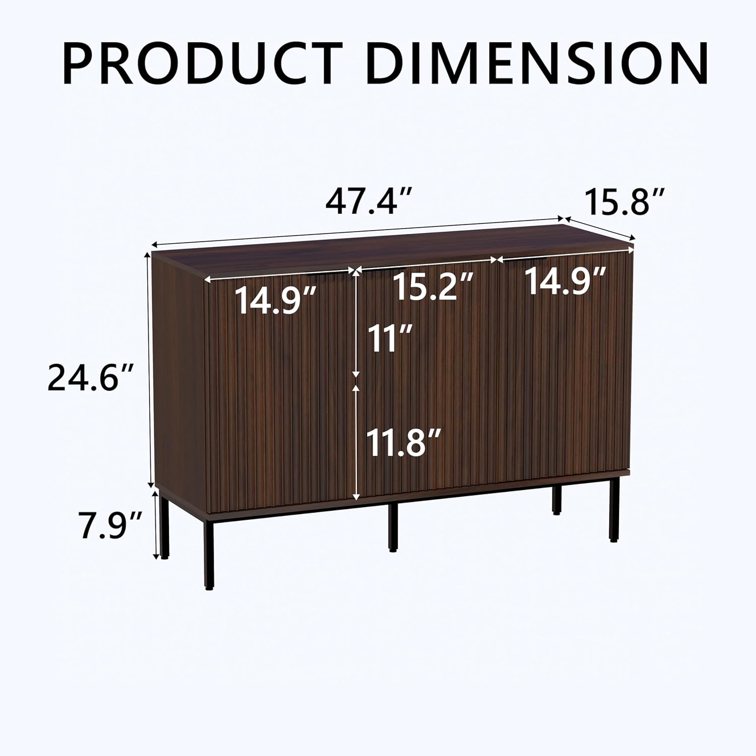 Fluted Sideboard, Buffet Cabinet with Storage, Wooden Accent Console Cabinet with Doors and Adjustable Shelves, for Living Room, Dining Room, Entryway, Hallway, 47.3"