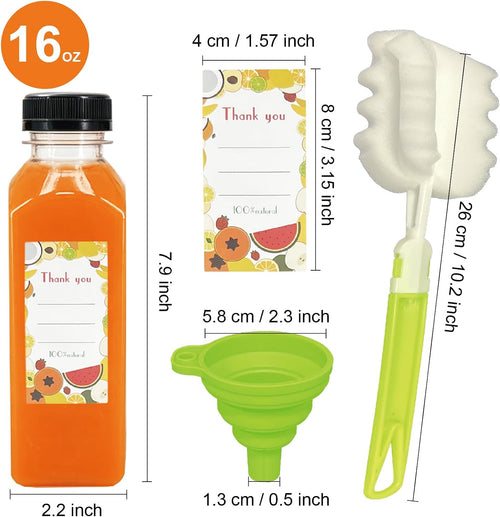 100pcs 16oz Plastic Juice Bottles with Caps, Reusable Juice Containers with Lids for Juice, Milk, Smoothies and Other Beverages