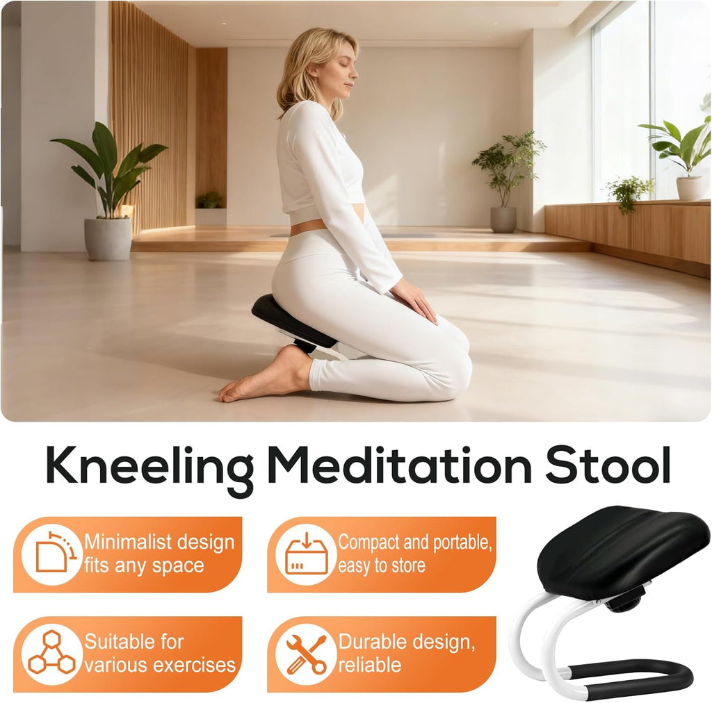 Meditation Bench with Adjustable Height, Foldable Metal Kneeling Chair, Portable Seiza Stool with Non-Slip Cushion, Ideal for Yoga, Prayer, and Extended Sitting Comfort