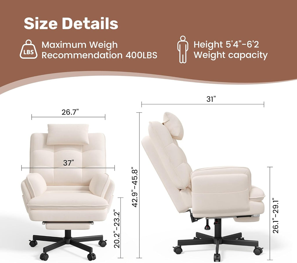 Criss Cross Office Chair with Foot Rest, Big and Tall Criss Cross Chair with Flip-Up Arms and Headrest, 135° Reclining Swivel Velvet Cross Legged Office Chair with Wheels, Cloud Chair for Home (Beige)