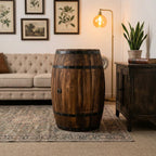 Wooden Whiskey Barrel Table Multi-Functional Wine Barrel Table For Living Room Bedroom Balcony Farmhouse Bar And Rustic Home Decoration With Solid Wood Structure (31.5×18.9×13.8in/80×48×35cm)