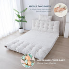 MAXYOYO Folding Sofa Bed, Tufted Bean Bag Bed with Pillows Floor Couch for Adults, Extra Thick and Long Floor Sofa, Twin Floor Couch Bed for Bedroom Living Room, Beige, 39x91 Inch
