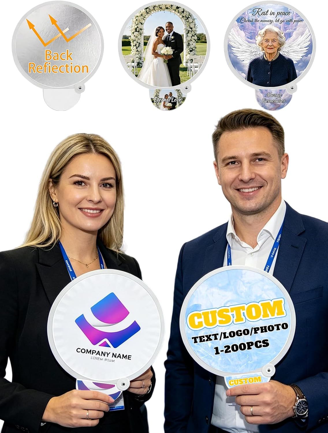 HJX 100Pcs Custom Folding Fans with Logo Text, Personalized Foldable Flying Disc Fans Bulk for Trade Shows Party Wedding Favors Advertising Summer Events Company Promotional Items(100)