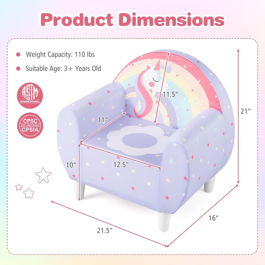 Costzon Kids Sofa, Children's Cartoon Sofa Armrest Chair, Toddler Furniture w/Sturdy Wood Construction, Colorful Lightweight Kids Couch Reading Sofa Chair for Preschool Boys and Girls Gift (Purple)