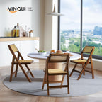 VINGLI 4 Pack Rattan Dining Chair, Wood Folding Chair with 360° Swivel Backrest, Rubberwood Frame and Rattan Woven Seat and Back, Walnut, Set of 4